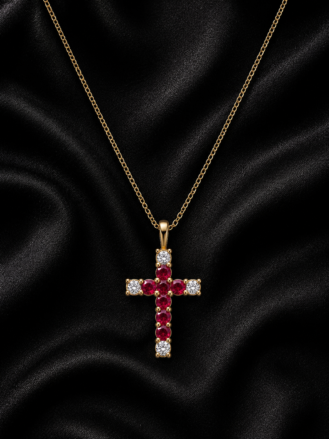 Ruby Diamond Crucifix Necklace - 1